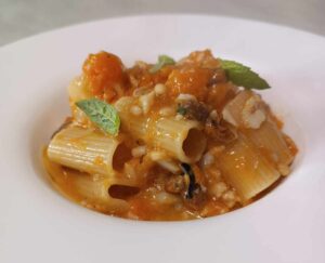 Mezze maniche zucca e baccalà