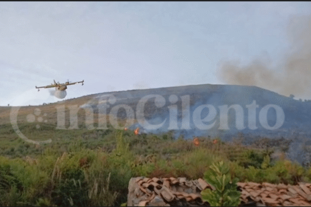 Doppio incendio nel Basso Cilento: Canadair in azione a Camerota
