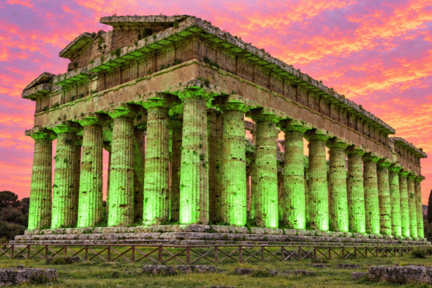 Paestum, il Tempio di Nettuno si illumina di verde per la Giornata SLA: siglato il patto per l’accessibilità